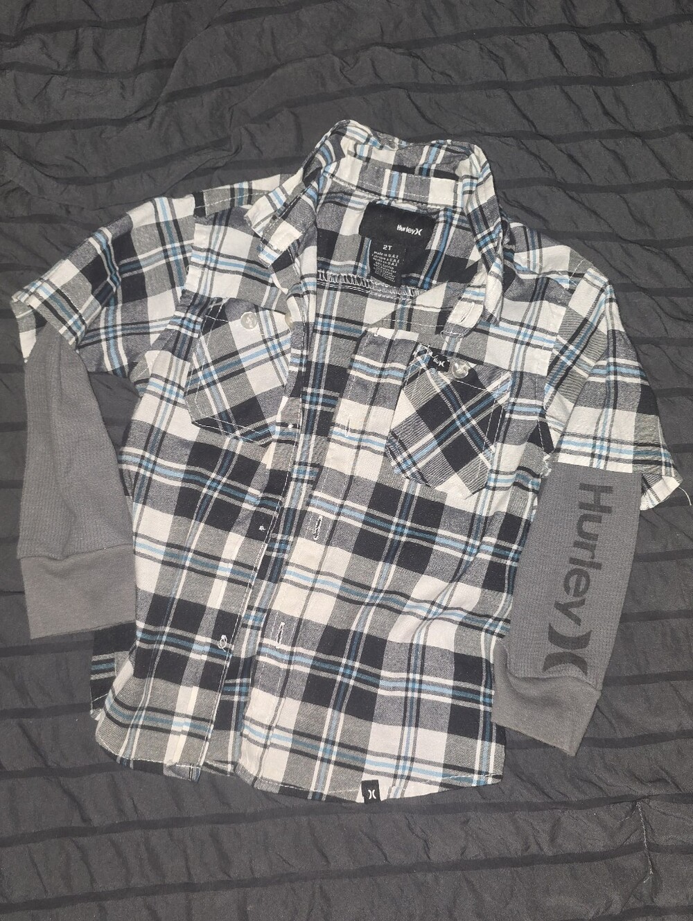 Hurley Plaid Button-Up Shirt Jacket - Gray, Black & Blue
